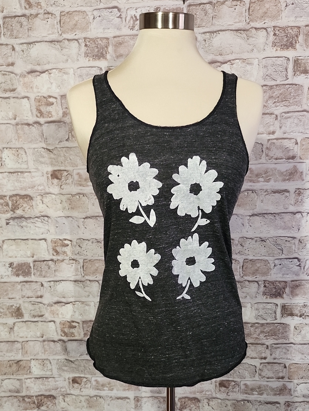 Alternative Black Tank Top with White Floral Print